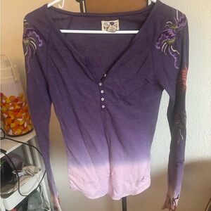 Lucky Brand Purple and Pink Ombre Long Sleeve Top